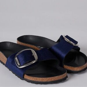 Birkenstock Velvet Navy Blue Sandals Big Buckle
